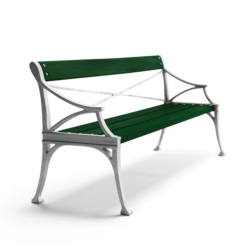 Lessebo bank, Groen, ruw aluminium frame Byarums bruk