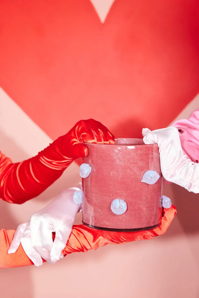 Arlo kaarsenhouder M Ø15 cm, Bordeauxrood-lichtblauw Byon