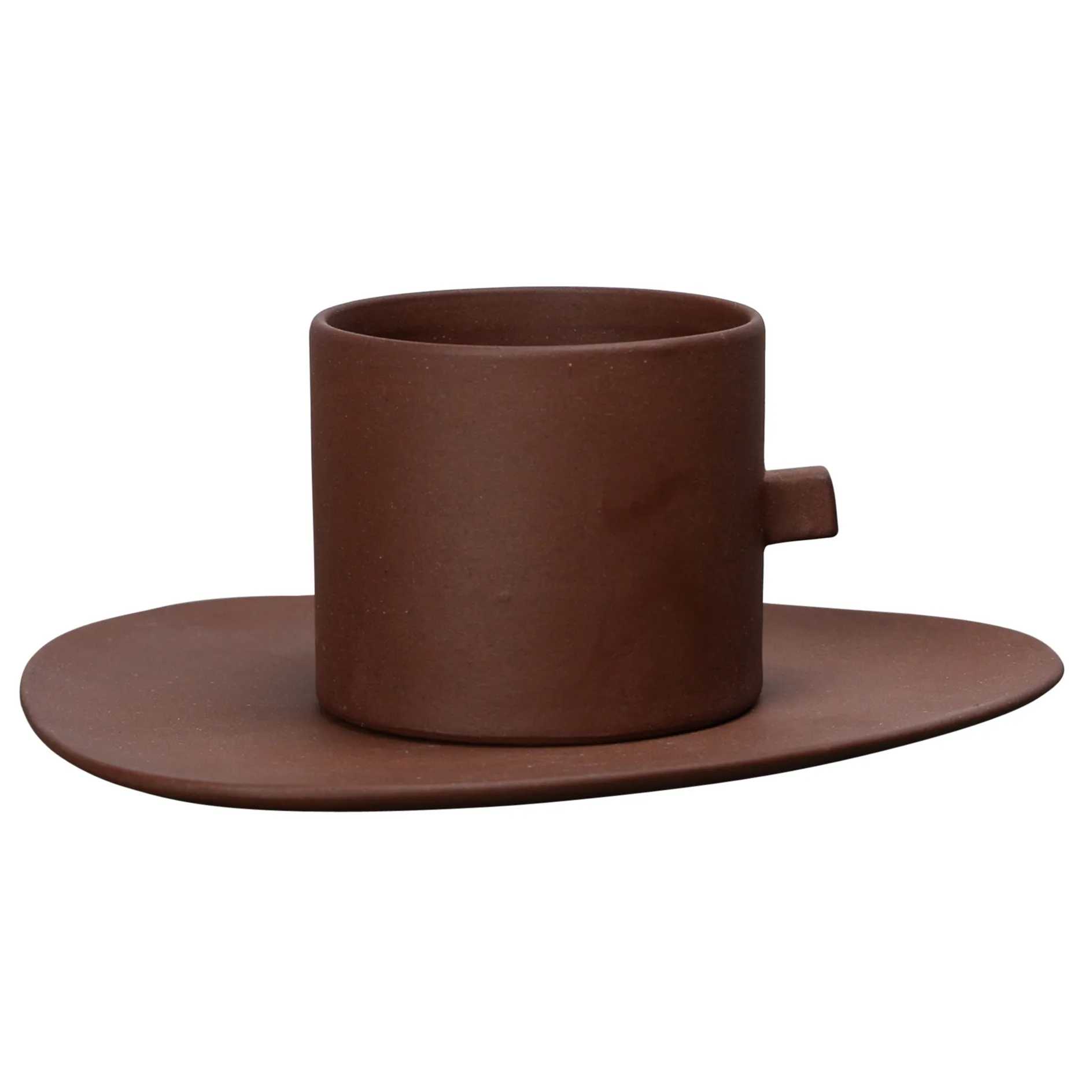 Clay koffiekop met schotel, Bruin Byon
