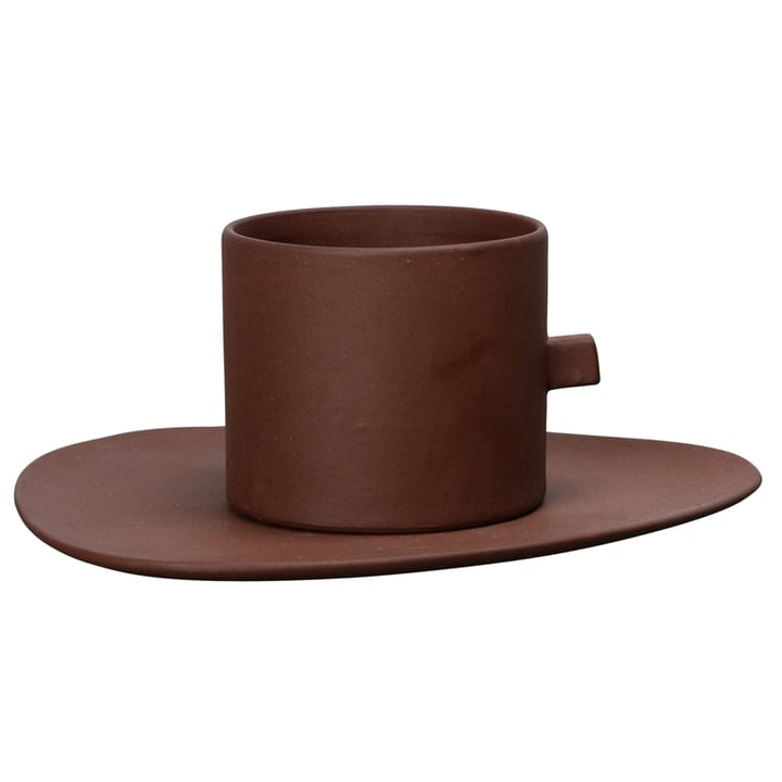 Clay koffiekop met schotel, Bruin Byon