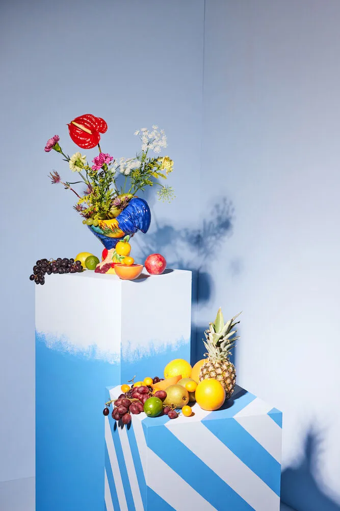 Fruity Rooster kom, Blauw Byon