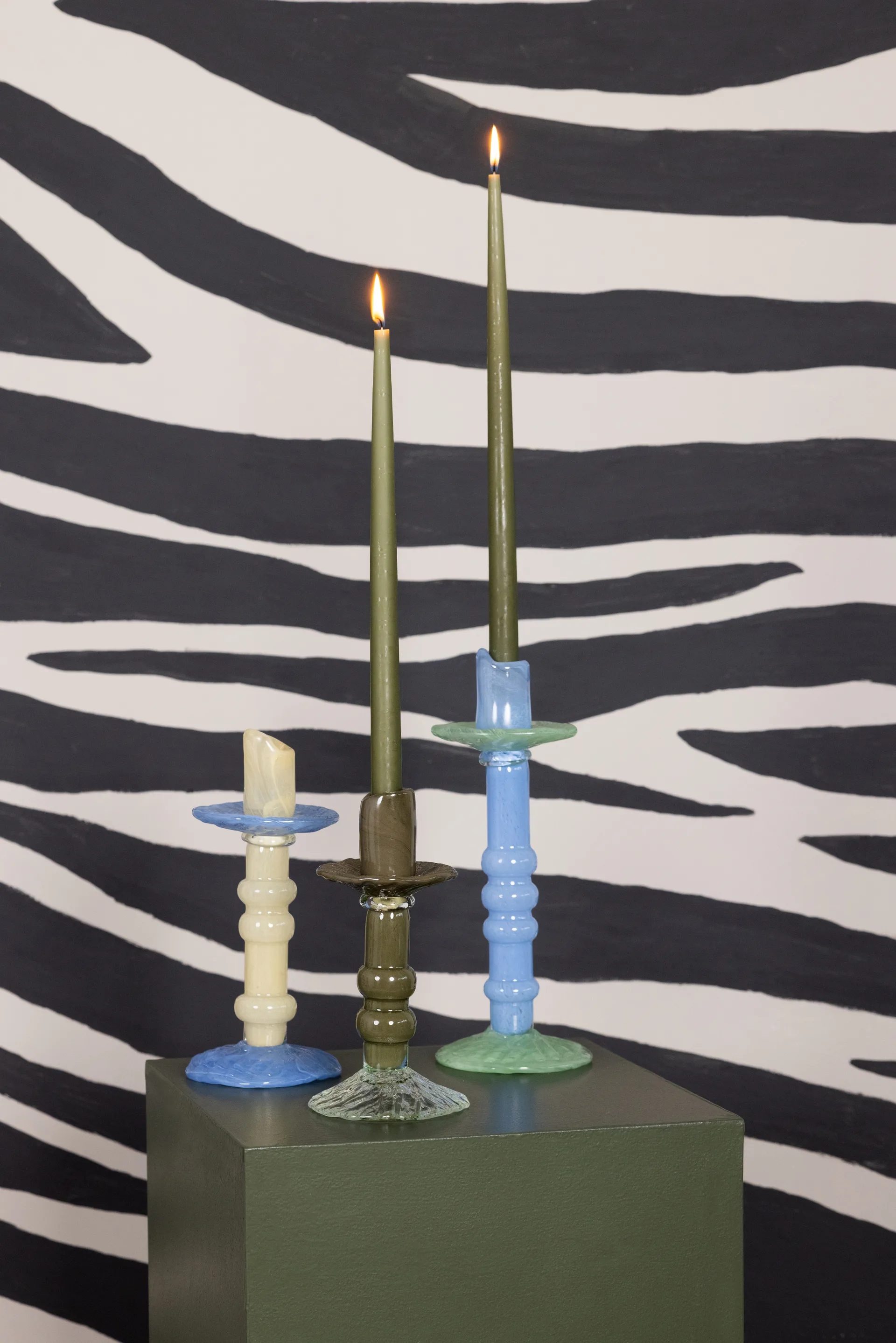 Lara kandelaar S 22 cm, Groen-clear Byon