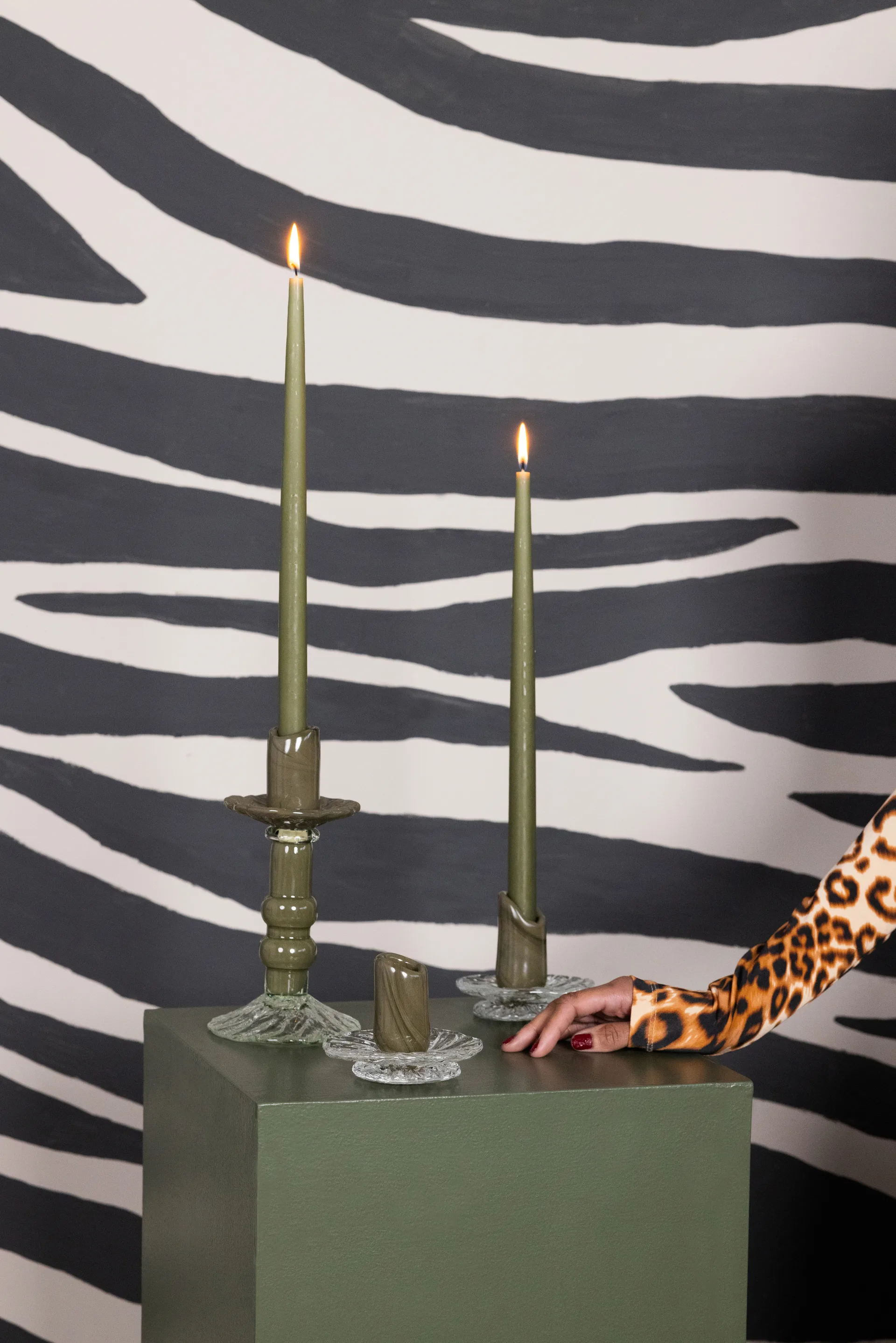 Lara kandelaar XS 9 cm, Groen-transparant Byon