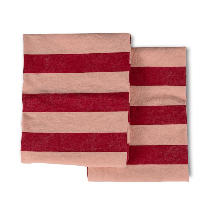 Leya stripe keukenhanddoek 50x70 cm 2-pack - Rood-roze - Byon