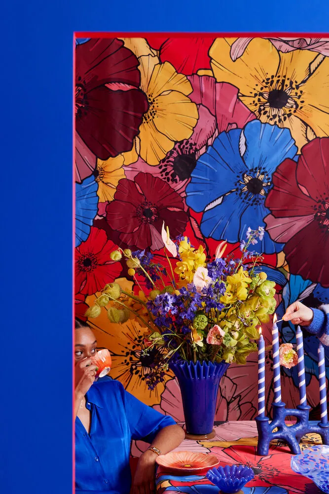 Lori vaas 30 cm lang, Blauw-beige Byon