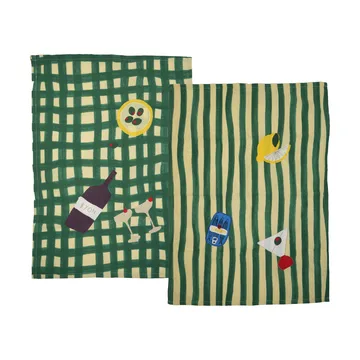 Sera theedoek 2-pack - Groen, 50x70 cm - Byon