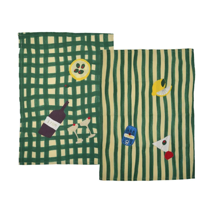 Sera theedoek 2-pack - Groen, 50x70 cm - Byon