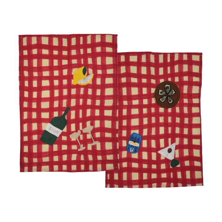Sera theedoek 2-pack - Rood, 50x70 cm - Byon