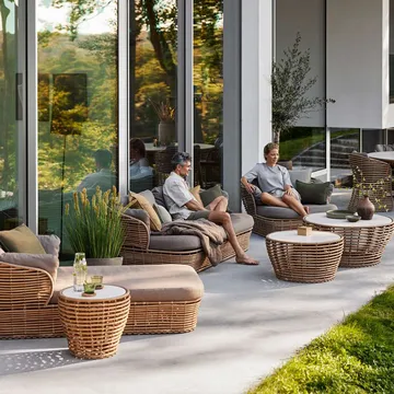 Basket salontafel - Travertine, groot, natuurlijk gevlochten onderstel - Cane-line
