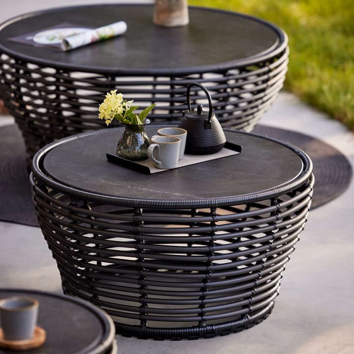 Basket salontafel, Travertine, groot, natuurlijk gevlochten onderstel Cane-line
