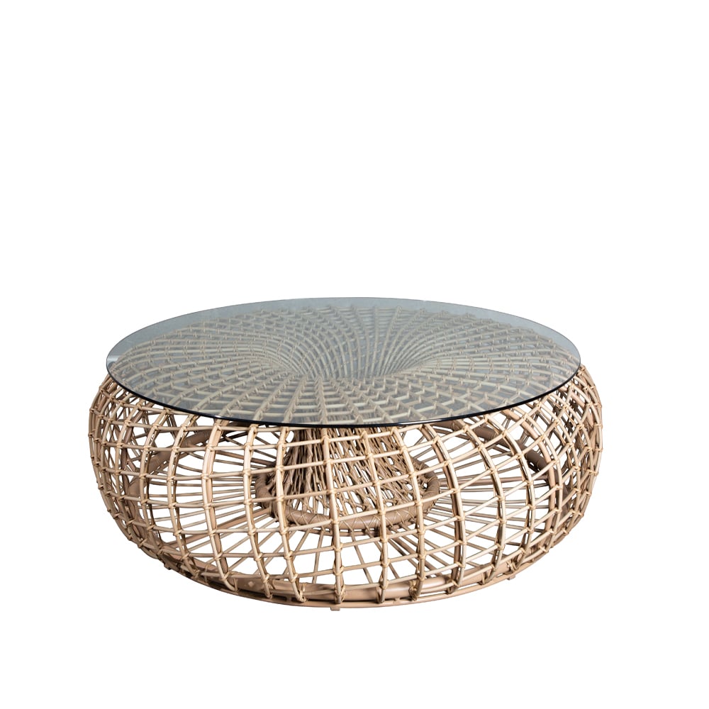 Cane-line Nest tafel/voetenbank Natural, groot, incl. glazen blad