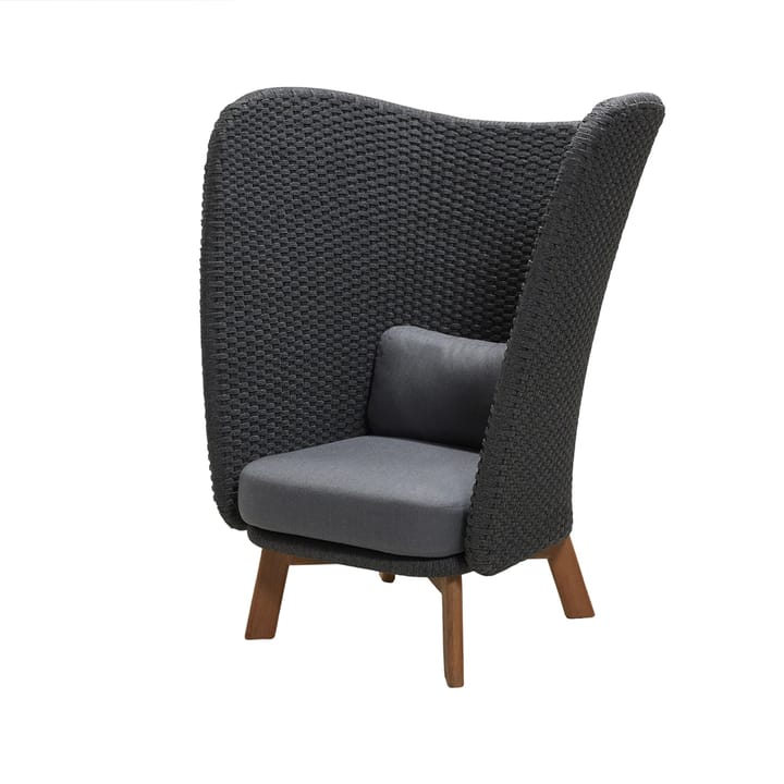 Peacock Highback lounge stoel - Cane-Line Natté dark grey, incl. grijze kussens, poten van teakhout - Cane-line