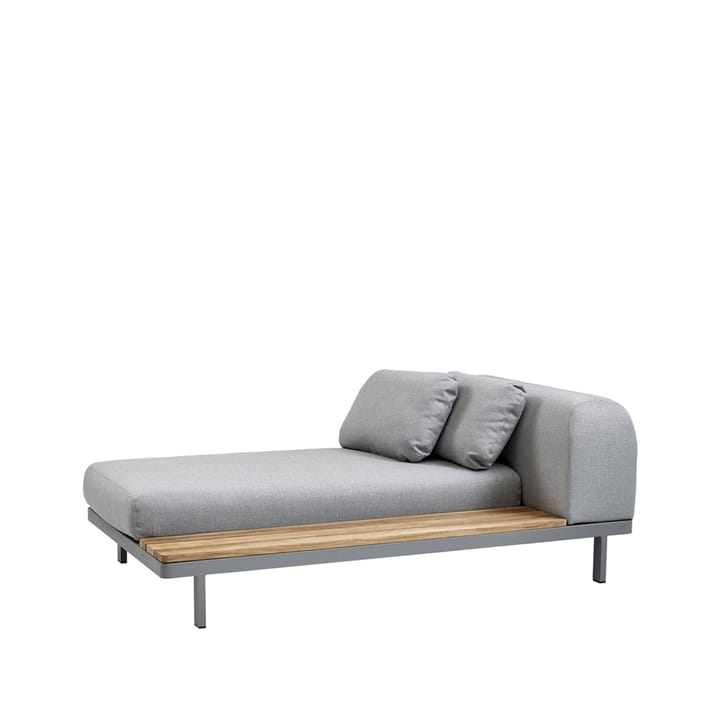 Space chaise longue light grey - Linker lange zijpaneel teak-grijs aluminium frame - Cane-line