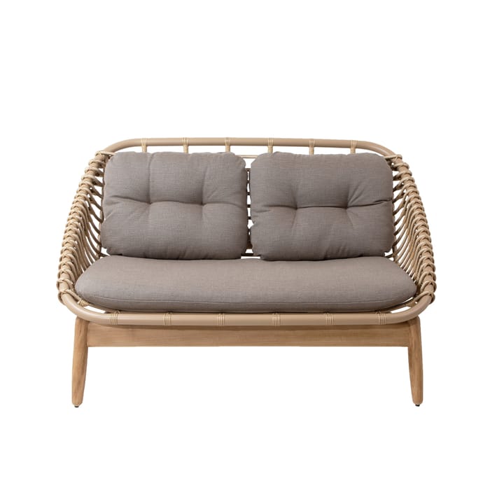 String 2-zits bank met teakhouten poten, Cane-Line airtouch taupe Cane-line