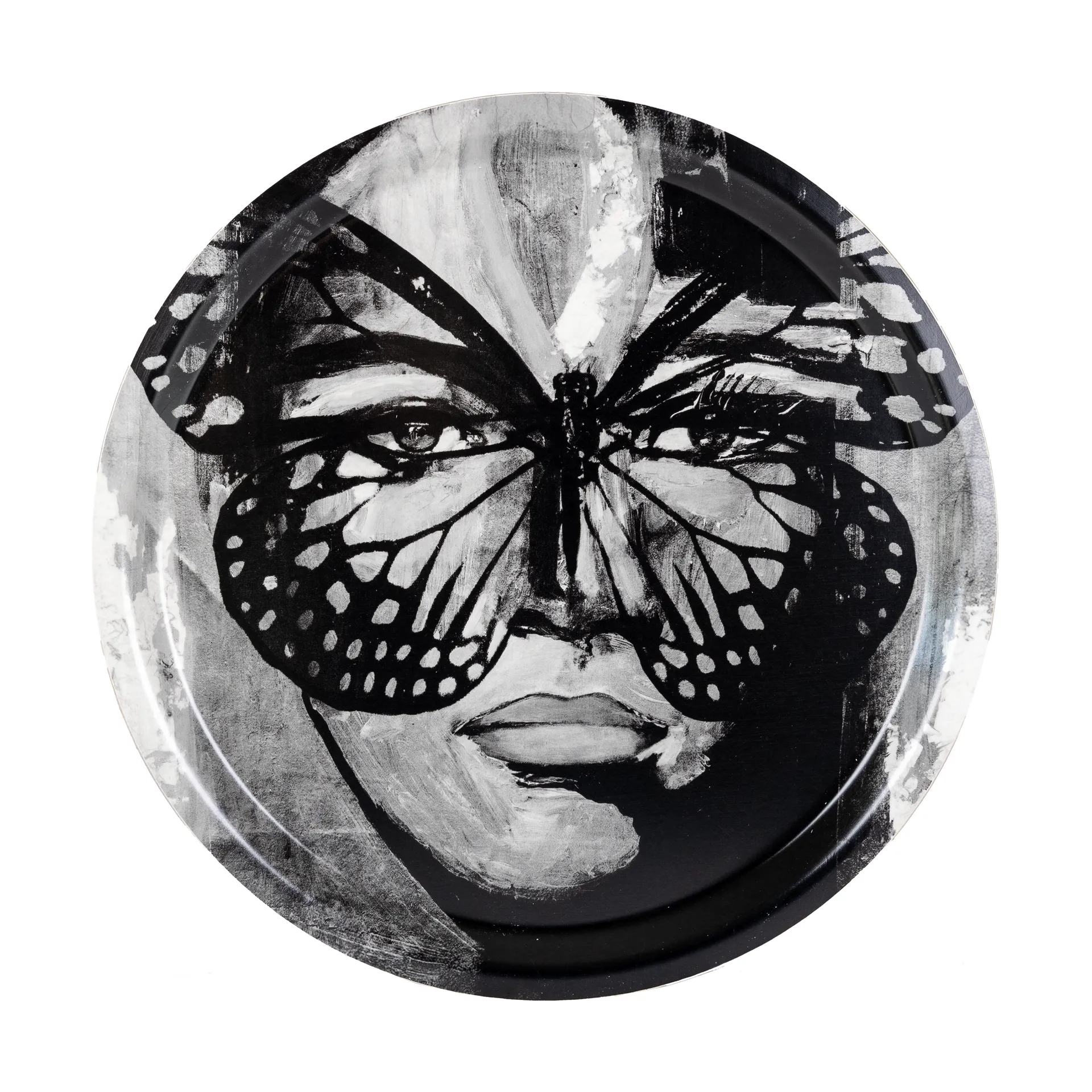 Golden Butterfly dienblad Ø31 cm, Black-white Carolina Gynning