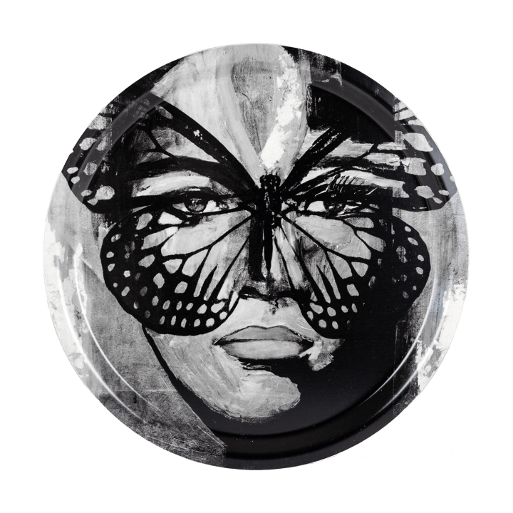 Golden Butterfly dienblad Ø31 cm - Black-white - Carolina Gynning
