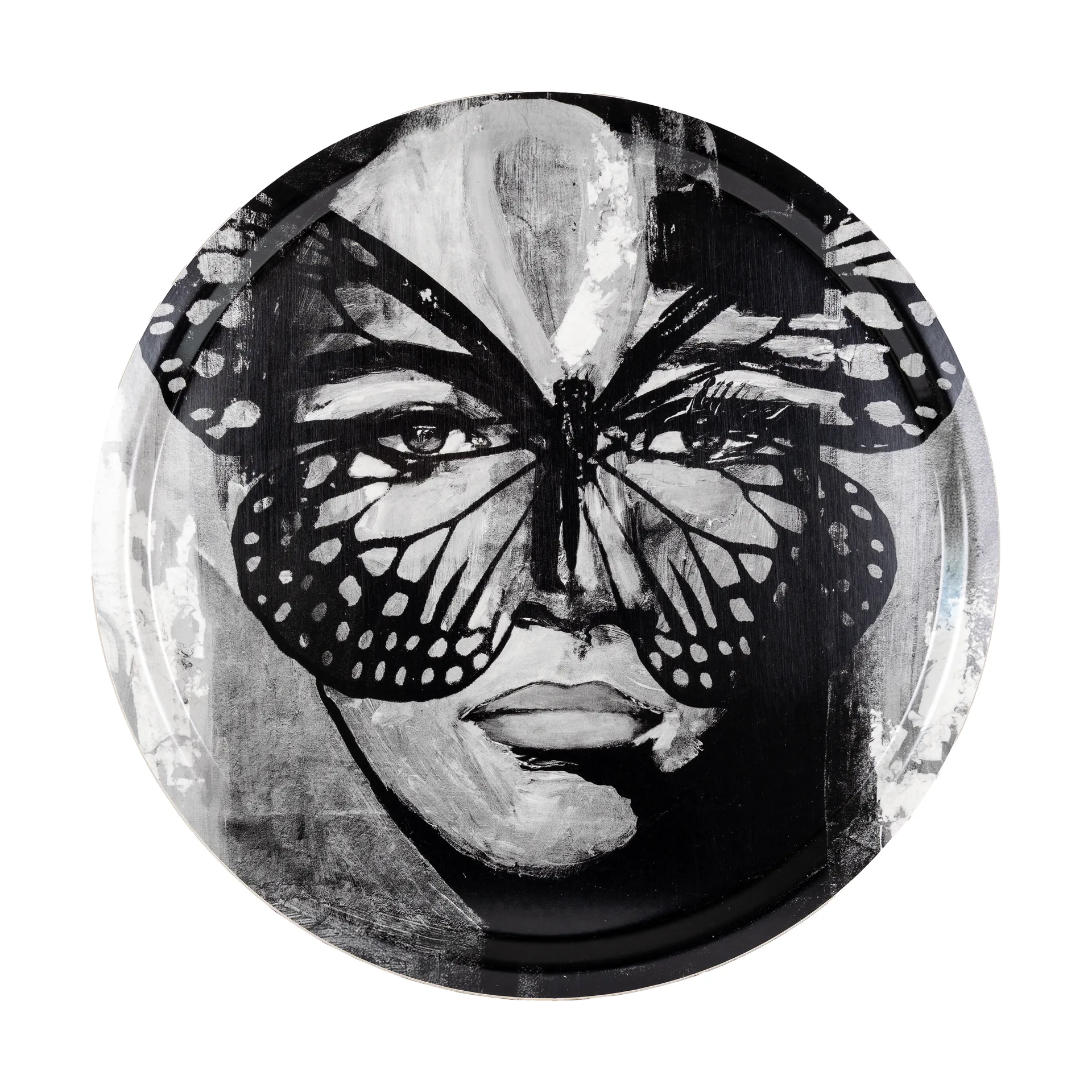 Golden Butterfly dienblad Ø46 cm, Black-white Carolina Gynning