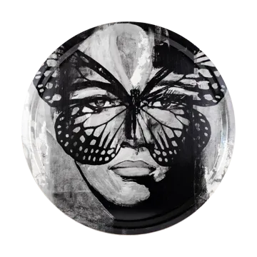 Golden Butterfly dienblad Ø46 cm - Black-white - Carolina Gynning