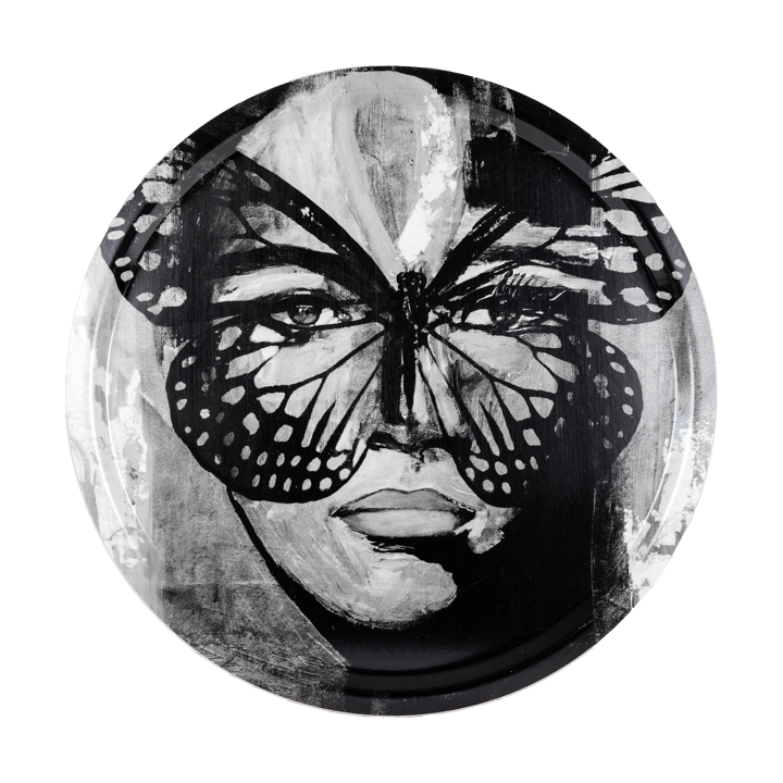 Golden Butterfly dienblad Ø46 cm - Black-white - Carolina Gynning