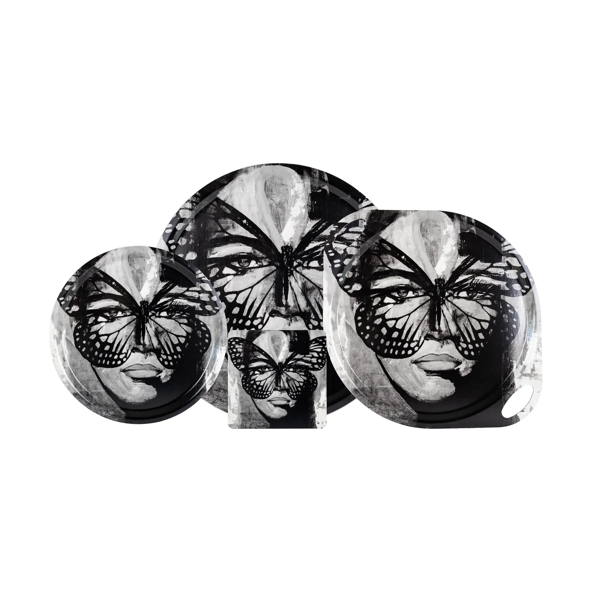Golden Butterfly dienblad Ø46 cm, Black-white Carolina Gynning