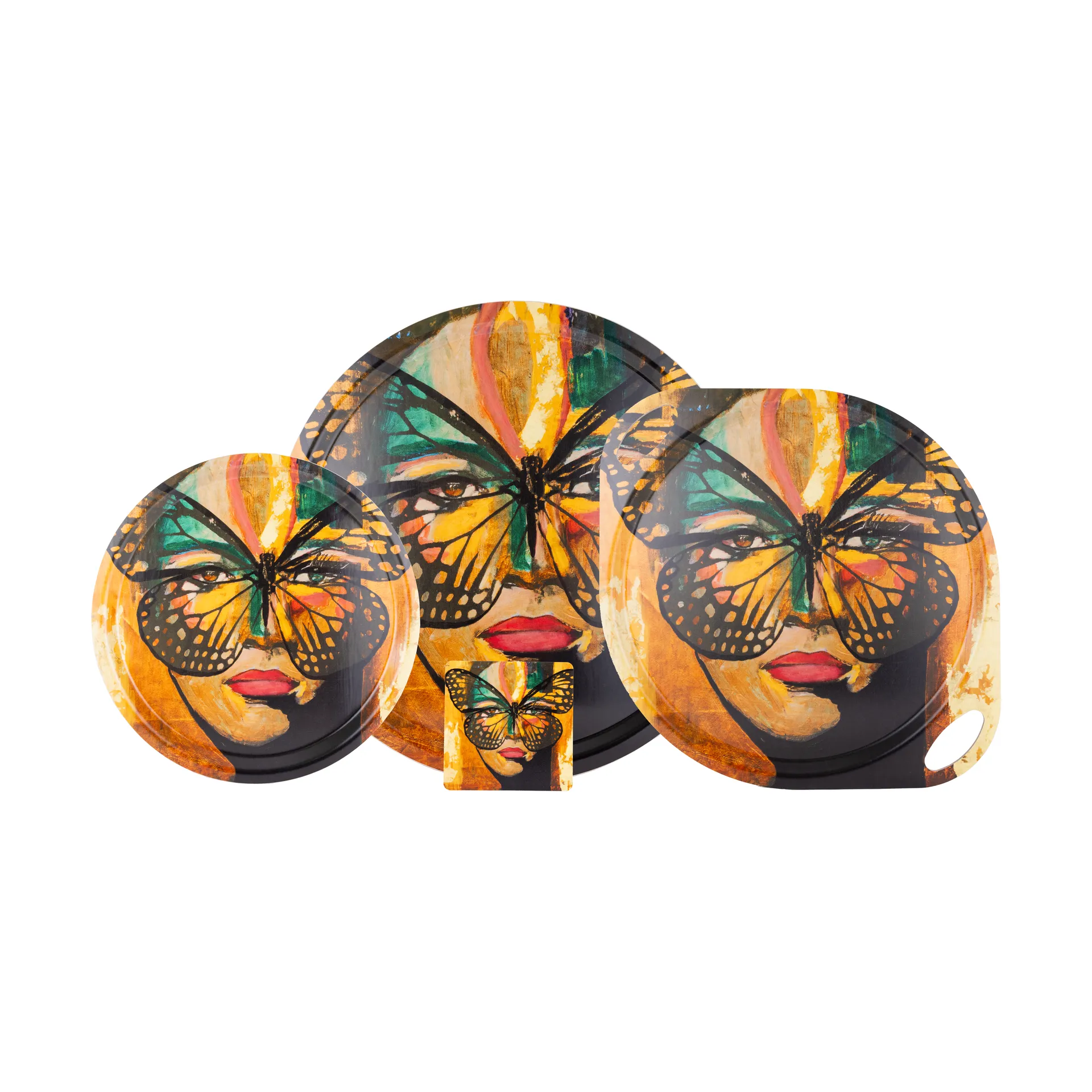 Golden Butterfly dienblad Ø46 cm, Orange-black Carolina Gynning