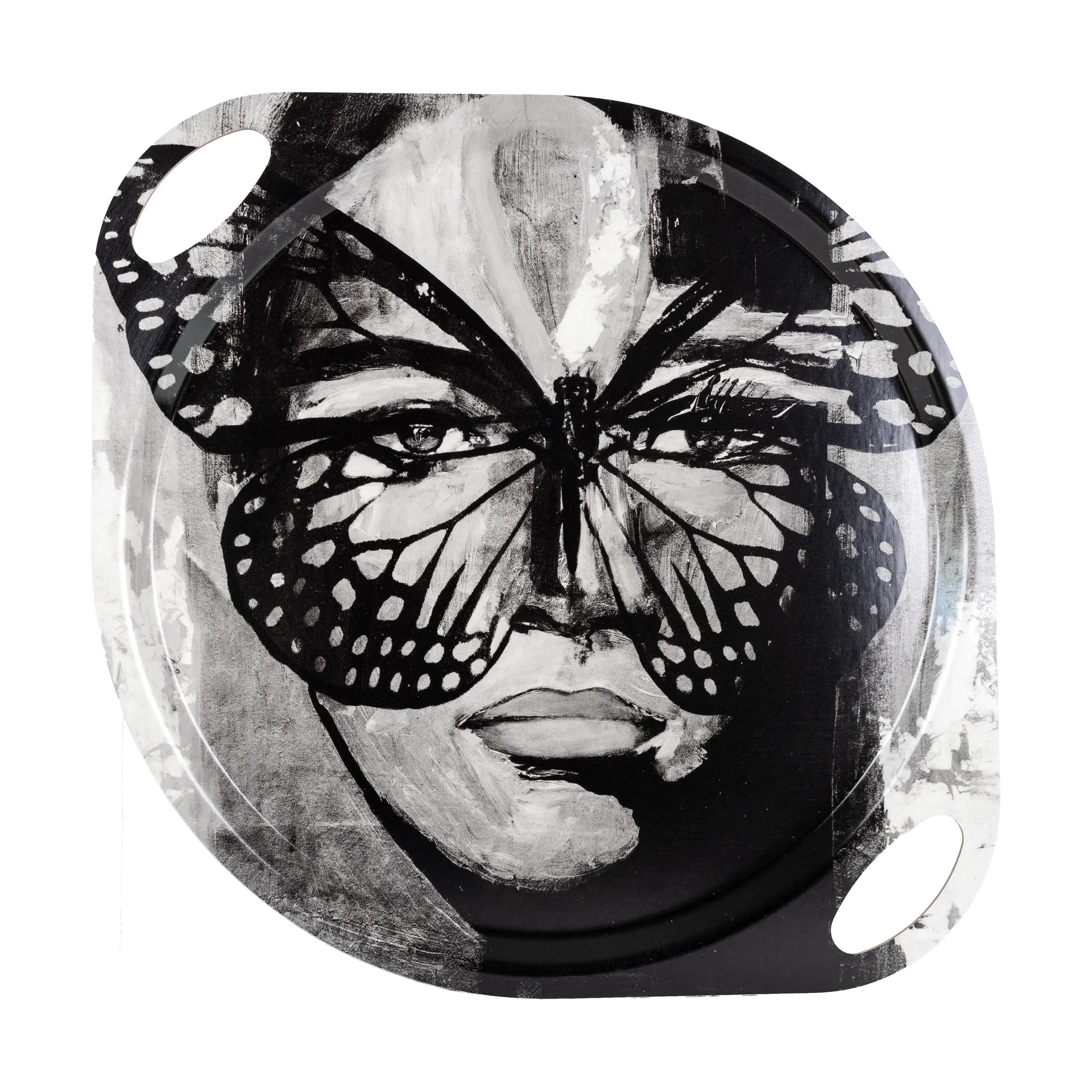Golden Butterfly dienblad met handvat 38x47 cm, Black-white Carolina Gynning