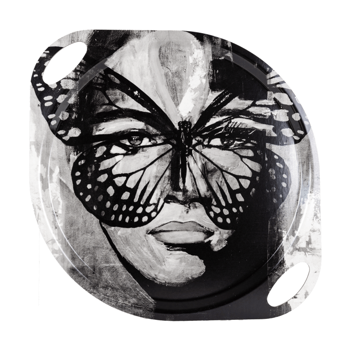 Golden Butterfly dienblad met handvat 38x47 cm - Black-white - Carolina Gynning