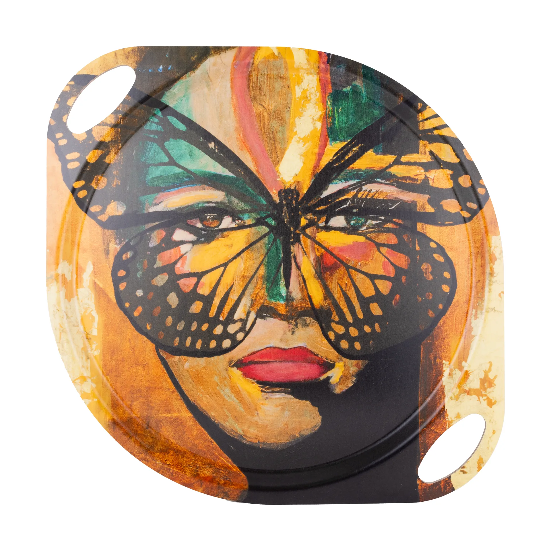 Golden Butterfly dienblad met handvat 38x47 cm, Orange-black Carolina Gynning