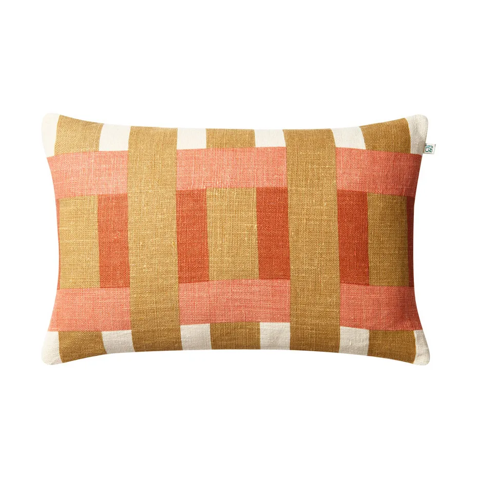 Benaras kussenhoes, Khaki-rose-apricot orange, 40x60 cm Chhatwal & Jonsson