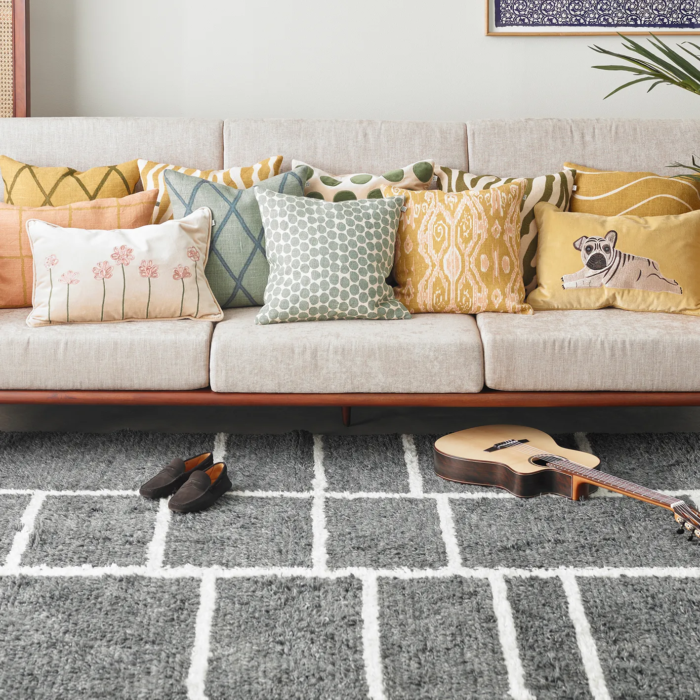 Circle kussensloop 50x50 cm, Beige-cactus green Chhatwal & Jonsson