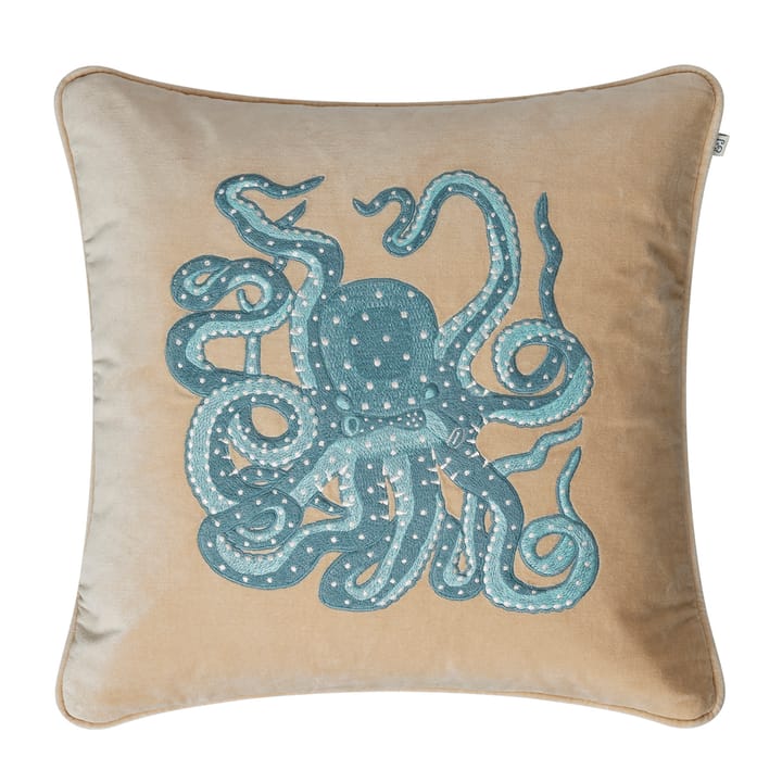 Embroidered Octopus kussensloop 50x50 cm - Beige-aqua - Chhatwal & Jonsson