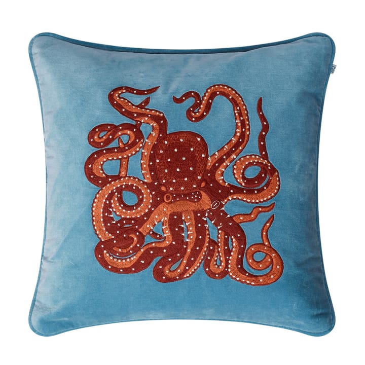 Embroidered Octopus kussensloop 50x50 cm - Heaven blue-orange-rose - Chhatwal & Jonsson