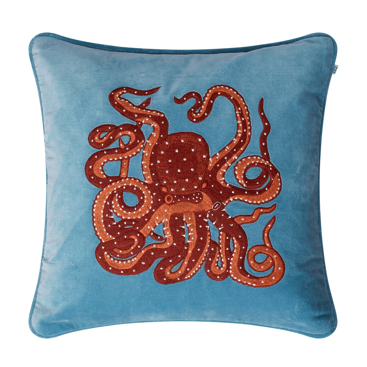Chhatwal & Jonsson Embroidered Octopus kussensloop 50x50 cm Heaven blue-orange-rose