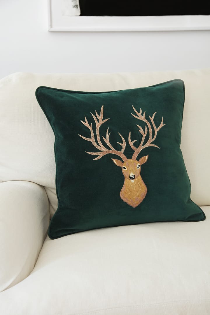 Embroidered Reindeer kussenhoes 50x50 cm, Green Chhatwal & Jonsson
