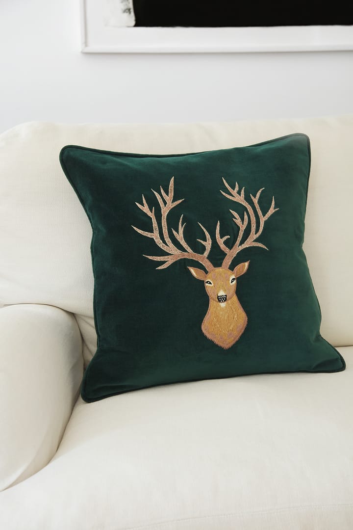 Embroidered Reindeer kussenhoes 50x50 cm - Green - Chhatwal & Jonsson
