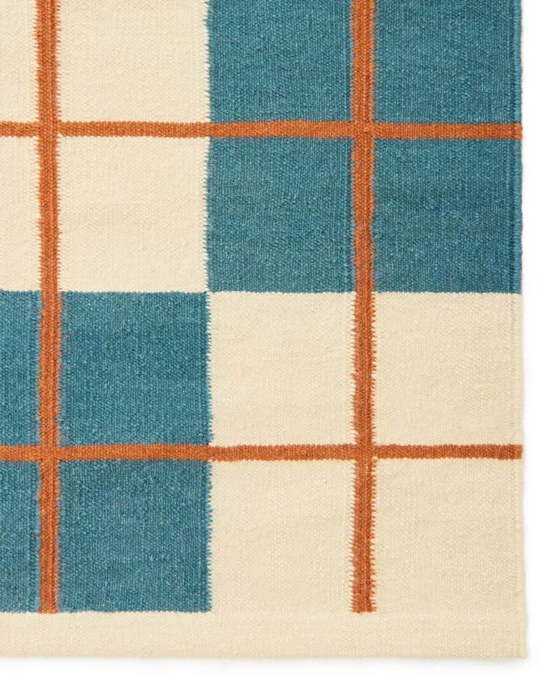 Haveli vloerkleed 230x320 cm, Heaven blue-light khaki-rust Chhatwal & Jonsson