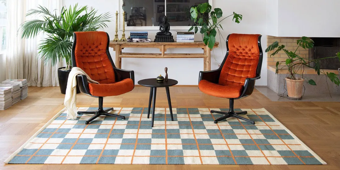 Haveli vloerkleed 230x320 cm, Heaven blue-light khaki-rust Chhatwal & Jonsson