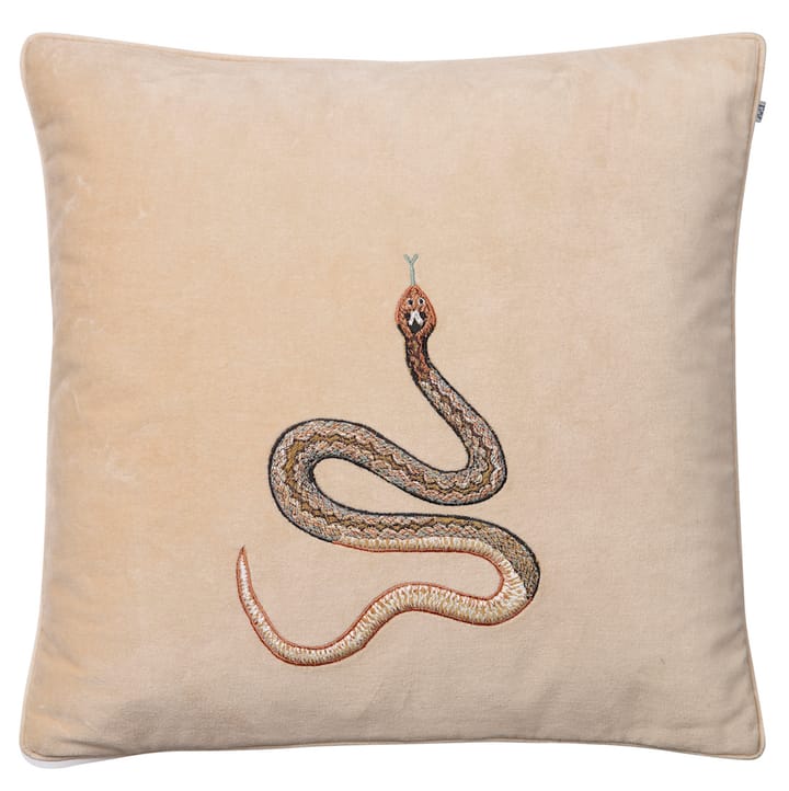 Kussenhoes met geborduurde cobra, 50x50 cm - Beige - Chhatwal & Jonsson