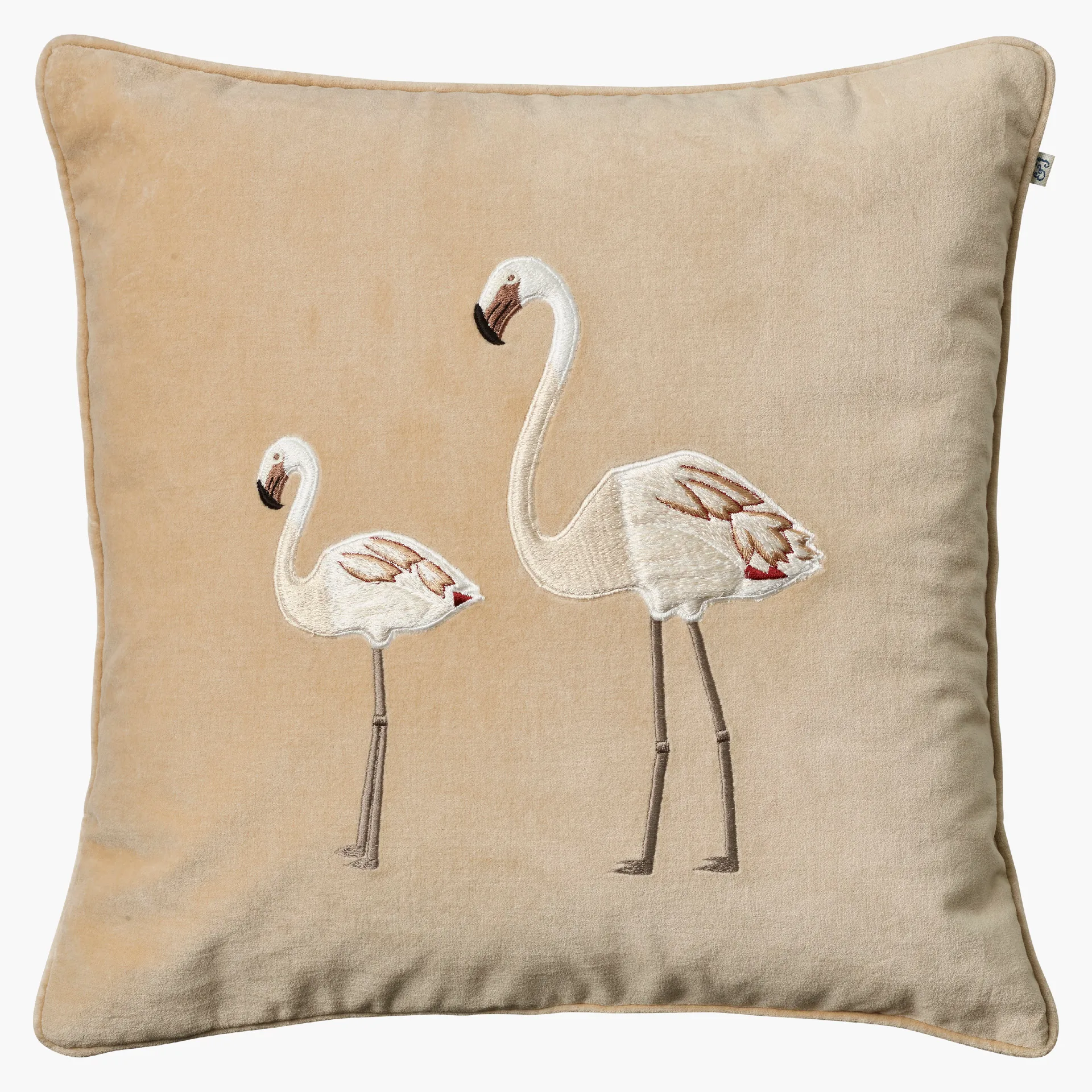 Kussenhoes met geborduurde flamingo, 50x50 cm, Beige Chhatwal & Jonsson