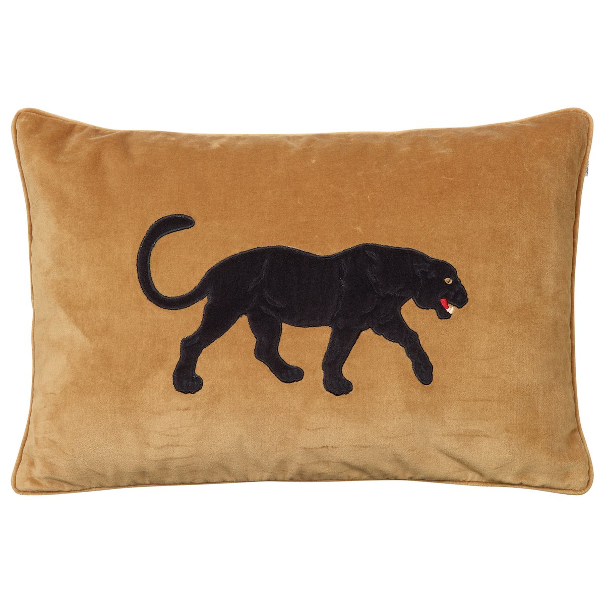 Chhatwal & Jonsson Kussenhoes met geborduurde zwarte panter, 40x60 cm Masala-geel