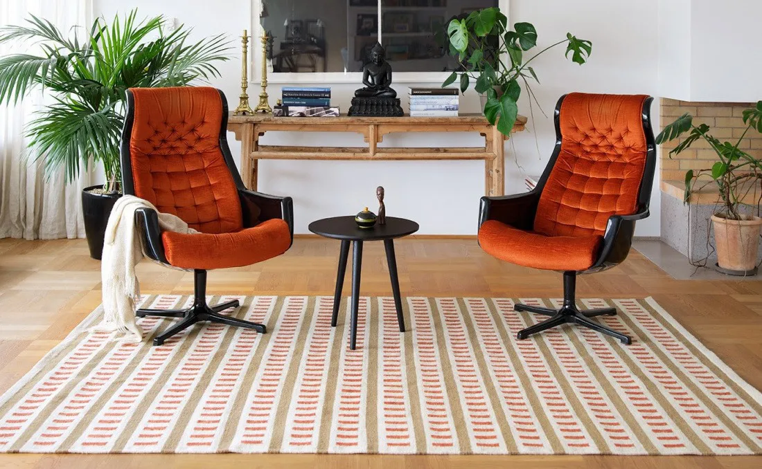 Ladakh wollen mat, Off white-beige-rust, 180x270 cm Chhatwal & Jonsson