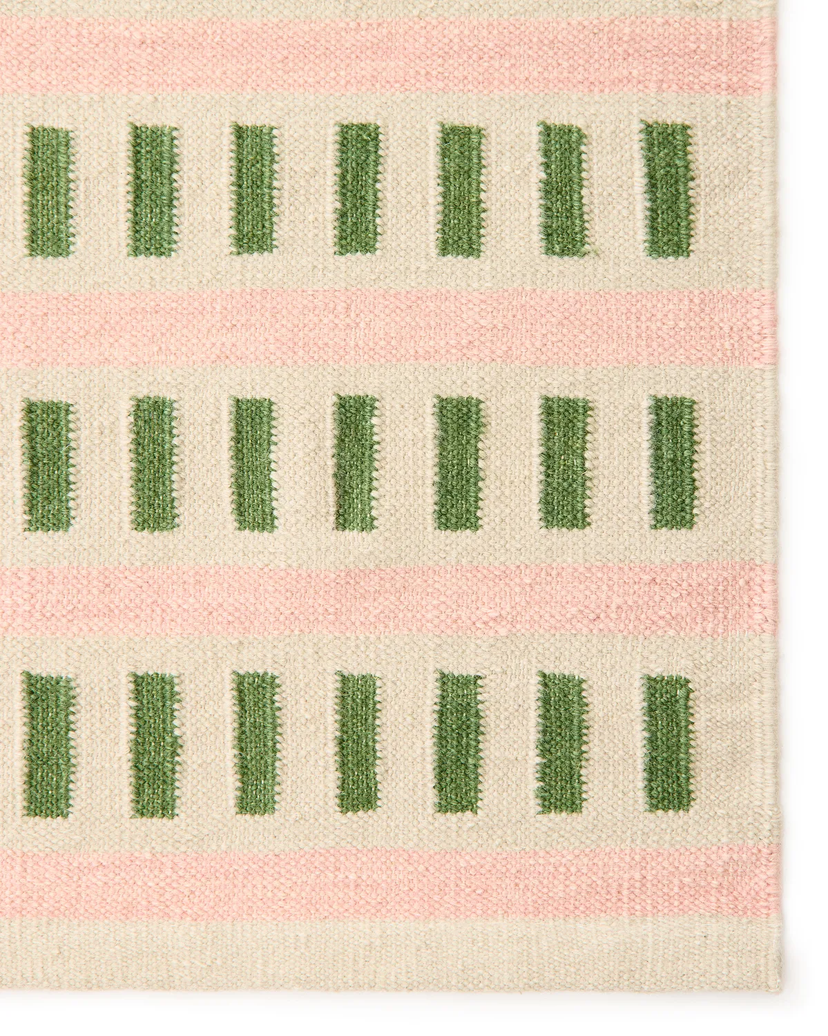 Ladakh wollen mat, Offwhite-green-pink, 180x270cm Chhatwal & Jonsson