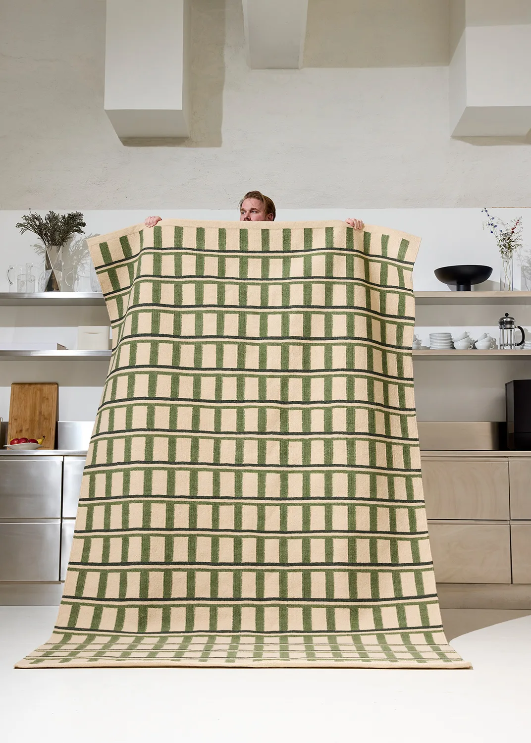 Mysore wollen mat, Off white-green-dark green, 230x320 cm Chhatwal & Jonsson