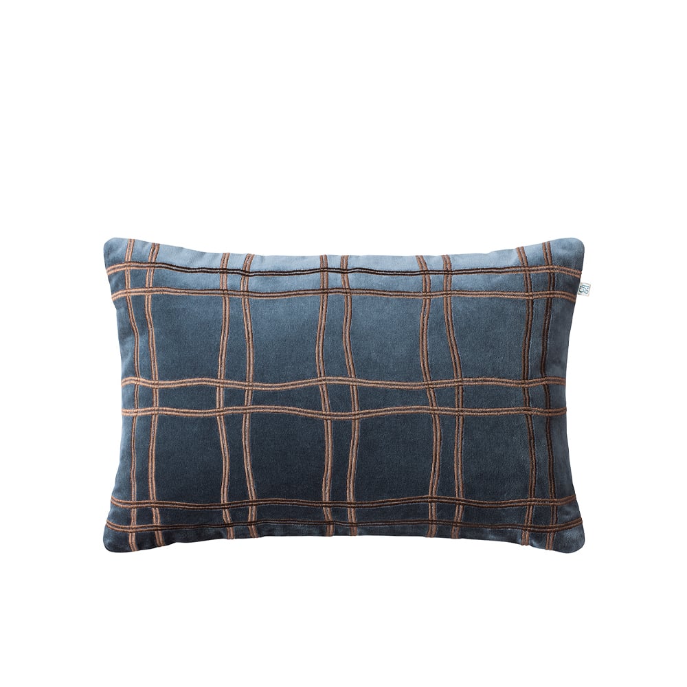 Chhatwal & Jonsson Tattersall kussenhoes sea blue/cognac, 60x40 cm