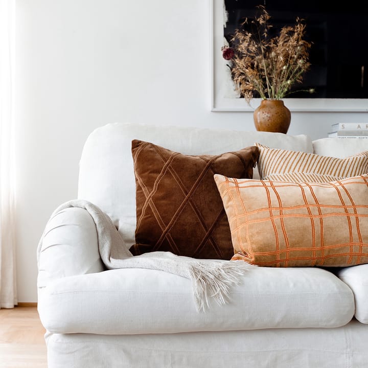 Tattersall kussenhoes, sea blue/cognac, 60x40 cm Chhatwal & Jonsson