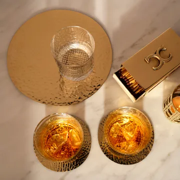 Glasonderzetters hammered Ø10 cm 4-pack - Messing - Classic Collection