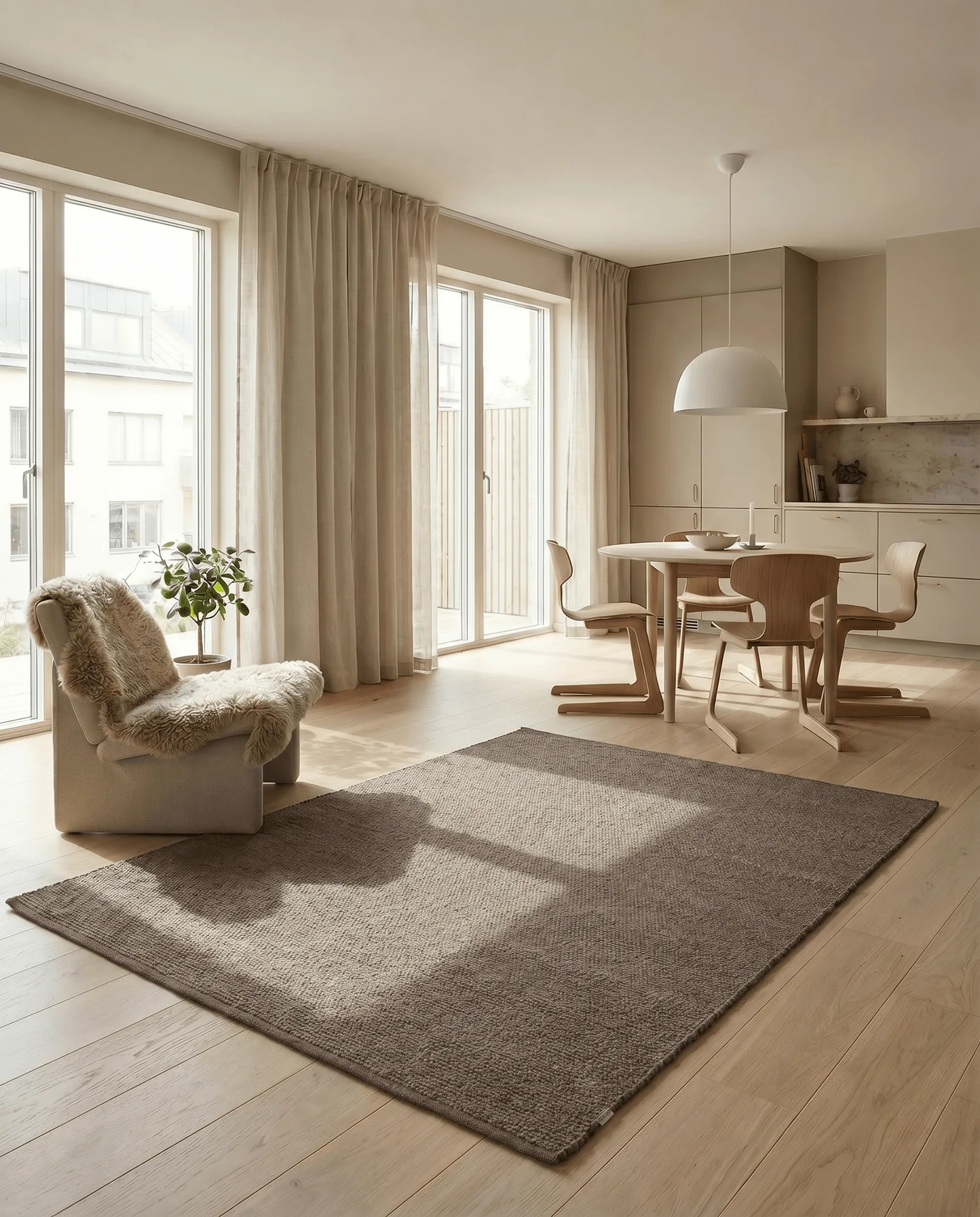 Merino wollen vloerkleed, Bruin, 250x350 cm Classic Collection
