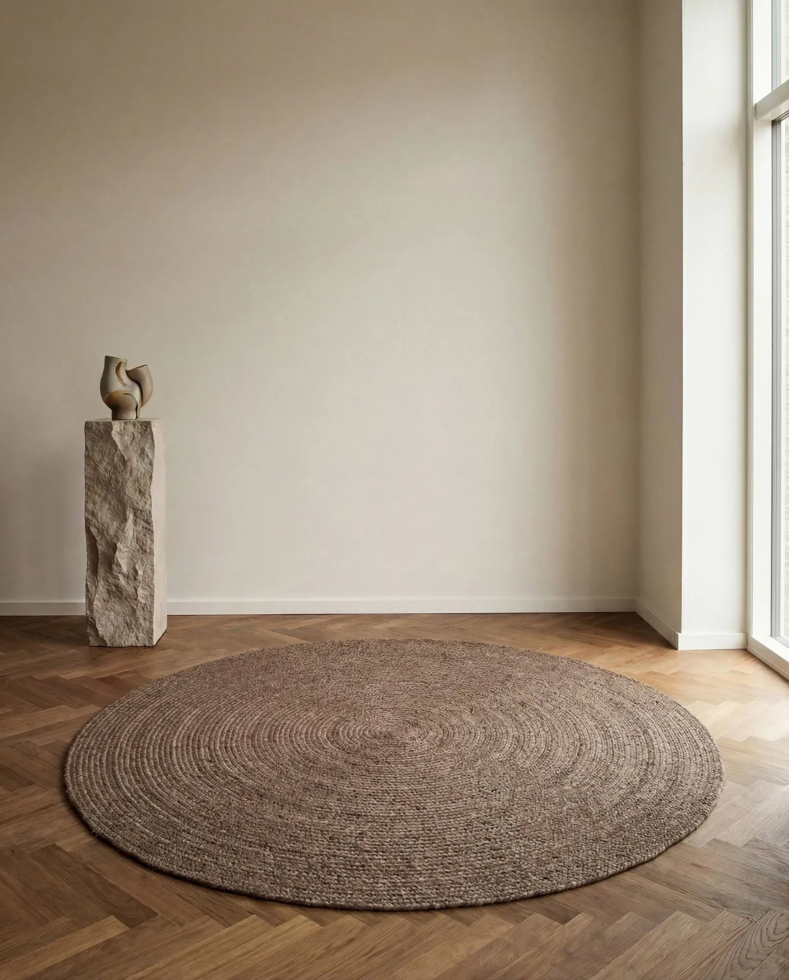 Merino wollen vloerkleed rond Ø200 cm, Bruin Classic Collection