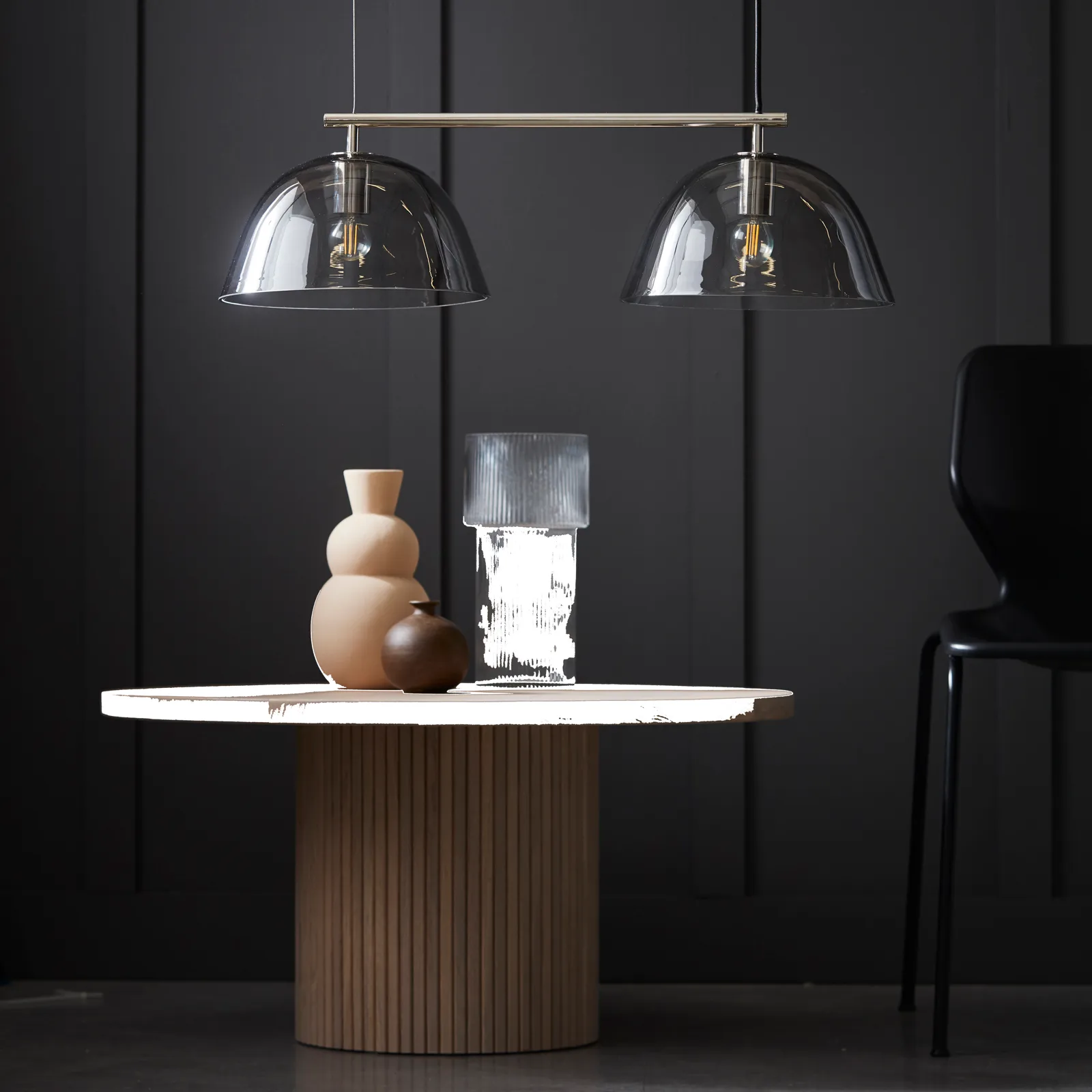 Wendo 70 plafondlamp rookkleurig glas, Nikkel CO Bankeryd