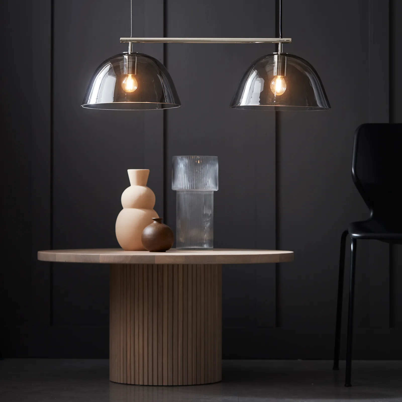 Wendo 70 plafondlamp rookkleurig glas, Nikkel CO Bankeryd